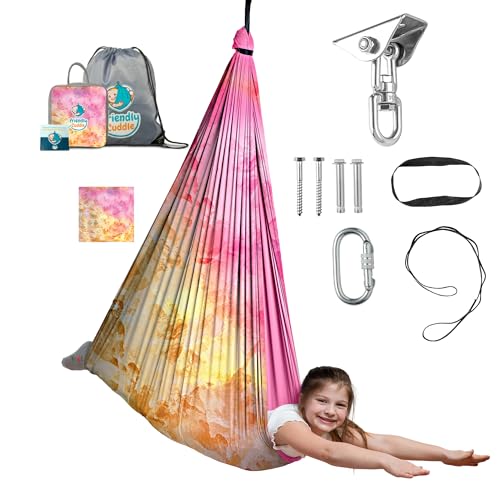 Compression Sensory Swing Adult & Kids, Indoor Outdoor Pod, Holds 300lb | indoor sensory swing for kids, outdoor sensory swing indoor, sensory swing kids, sensory toys, 360 swivel hammock swing - color: Sunpetal