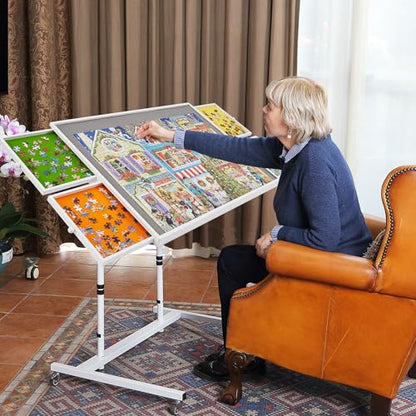 1000 Piece Jigsaw Puzzle Board Table with Drawers and Cover, Puzzle Board with Adjustable Angle and Height, Movable Puzzle Table with Legs for Adults, 30''x22'' Board with Storage, 4 Wheels - size: 1000 Puzzle Table