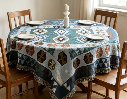 Luxlovery Blue Bohemian Sofa Throw Blankets Ethnic Woven Boho Geometric Blue and Khaki Throw Blanket for Couch Aztec Bed Throws Oversized Chair Sofa Cover with Tassels(63"x86") - color: Blue Turkey, size: 63"x86",160x220cm