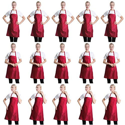 Total 15 PCS Deep Red Plain Deep Red Bib Apron for Women Men Adult with 2 Front Pockets-Painting Baking Cooking Kitchen Apron for Women Girls-(Wine,15pcs) - color: Deep Red-15pcs