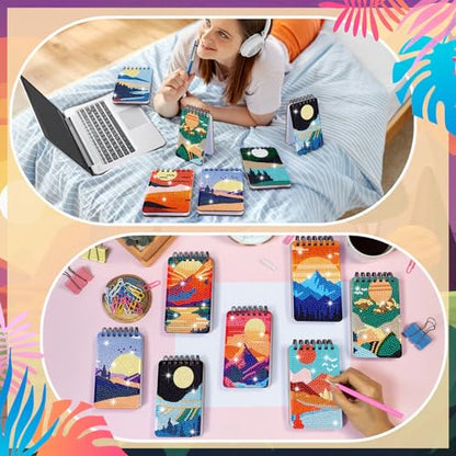 Fuyoooo 12 Pcs Landscape Diamond Art Notebook for Adults, 4.72 x 2.83 Inch | Natural Landscape Diamond Art Kits, DIY Sun Cover Notebook Diamond Painting for Beginners, 5d Journal Notepad Accessories - style: Landscape