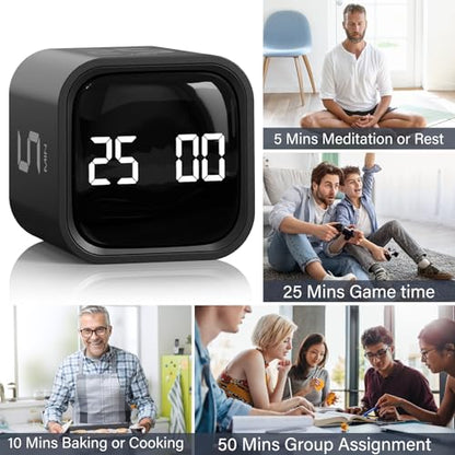 Rotating Productivity Timer 5/25/10/50, Desk Flip Timer, ADHD Tool - color: Black