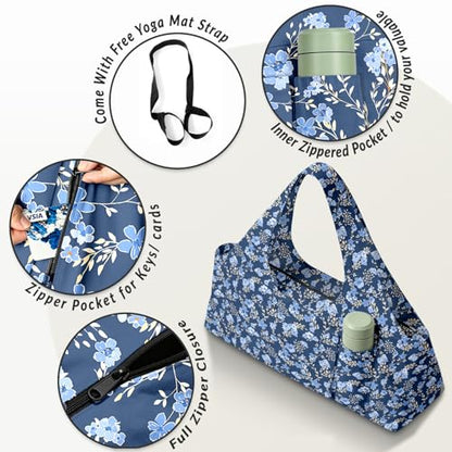 Yoga Mat Bag for Women Men Large Yoga Bag Travel - color: Blue Flowers