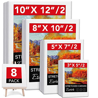 Stretched Canvases for Painting, 8PCS Multi Pack Canvas 3x5”, 5x7”, 8x10”, 10x12”(2 of Each), Acid-Free Wood Frame Blank Canvas, Art Canvas Pre Primed for Acrylic, Oil Painting, Tempera Paintings. - size: 8PCS-4sizes（2 of Each）
