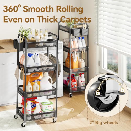 YASONIC 4 Tier Rolling Cart – Rolling Storage Cart with Wheels - color: Black, size: 4-tier