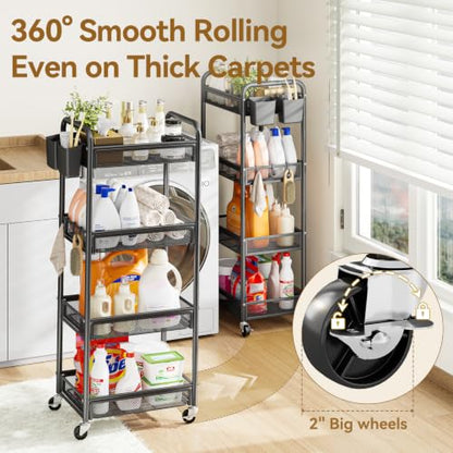 YASONIC 4 Tier Rolling Cart – Rolling Storage Cart with Wheels - color: Black, size: 4-tier