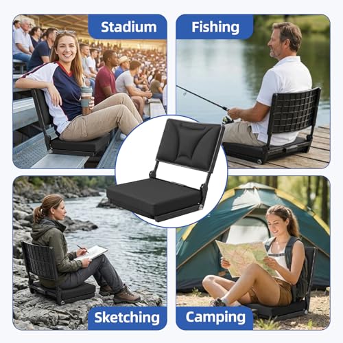 Stadium Seats with Back Support, Height & Angle Adjustable Reclining Backrest, Ultra-Soft Multi-Layer Foam Cushion, Portable Bleacher Chairs for Sports Events,Outdoor Camping & Concerts