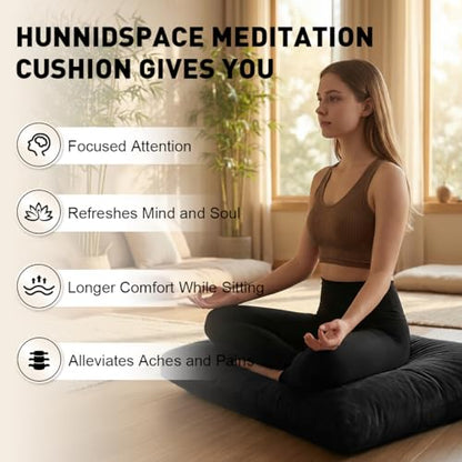 Ultimate Meditation Cushion Set – 2-in-1 Zafu & Zabuton, Buckwheat & Memory Foam, Velvet Cover for Yoga & Mindfulness (Black) - color: Black