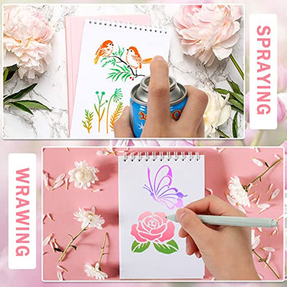 Augshy 56 Pack Flower Stencils for Painting, Butterfly and Bird, 3 Inch | Flower Butterfly Bird Stencils, for Wood Wall Floor Decor, DIY Rock Dot Painting, Art Projects - style: Flowering Plants