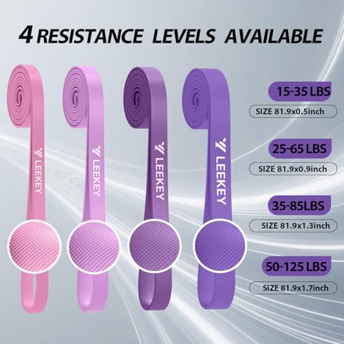 LEEKEY Resistance Bands for Pull Up Assist, Exercise & Workout Bands Set | Long resistance bands for pull up assist, strength training, physical therapy, stretching, home gym - color: 15-125LBS PURPLE+Mini Bands