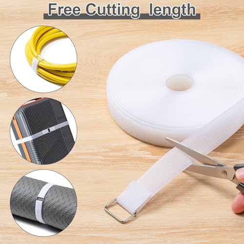 1" x16Ft Hook and Loop Straps with 25 Metal Buckles，White - color: White, size: 1"×16ft Metal Buckle