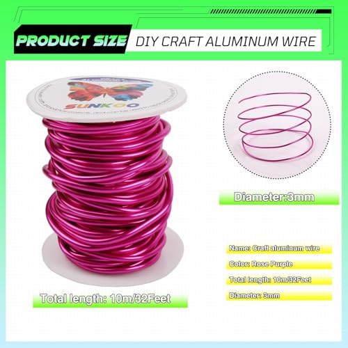 Aluminum Craft Wire,8 Gauge (3mm) Rose Purple Bendable Wire,32 Feet Continuous Roll for Jewelry Making,Sculpting,Floral & Armature Projects - size: 8 Gauge 32FT, style: Rose Purple