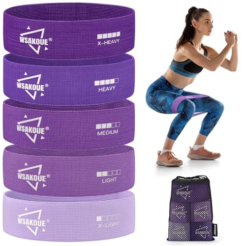 WSAKOUE Fabric Resistance Bands for Working Out – 5 Booty Bands for Women & Men, Exercise Workout Bands for Legs, HIPS & Glutes – Ideal for Home Fitness, Yoga, Pilates & Rehab - color: Purple