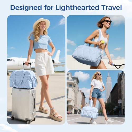 Women's Duffle Gym Bag, Carry-On Shoe Compartment for Weekender Overnight - color: Navy Blue, size: Medium
