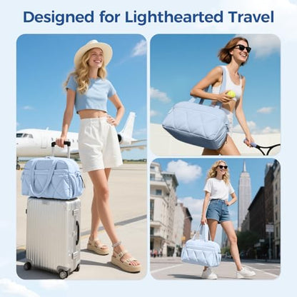 Women's Duffle Gym Bag, Carry-On Shoe Compartment for Weekender Overnight - color: Navy Blue, size: Medium