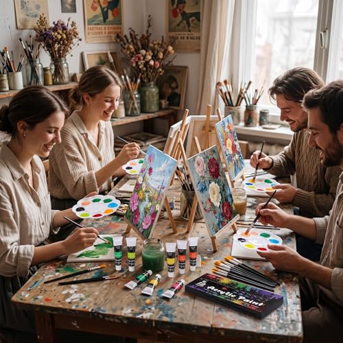 Cholemy 36 Pcs Paint and Sip Kit Gift for Adults 8''x10'',Summer Flowers | Pre Drawn Canvas, Painting DIY Afro Acrylic Painting Kit, Wood Easel Brushes, Date Night Bulk, Summer Halloween Party - style: Summer Flowers