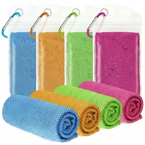 4 Packs Cooling Towels for Neck and Face(40"x 12"), Cool Sweat Towels for Hot Weather, Lightweight Soft Breathable Towels for Yoga, Towels Sports, Workout, Running, Gym, Camping, Fitness - color: Light Blue/Red/Orange/Green