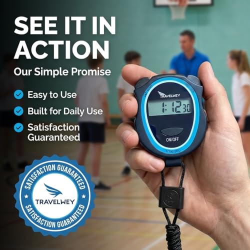 Silent Digital Stopwatch Timer for Teachers, Coaches & Kids ‒ Simple Lap Timer, Large Display, No Alarm ‒ Classroom, Exams, Sports, Running & Swimming ‒ AAA Batteries Included