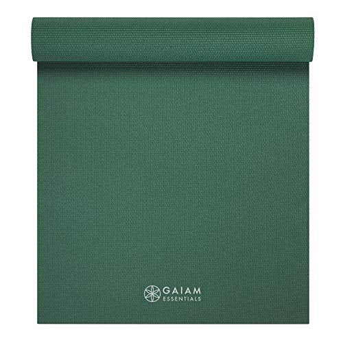 Gaiam Essentials 1/4" Thin (6mm) Yoga & Pilates, Fitness & Exercise Mat with Easy-Cinch Carrier Strap Cusion Support For Fitness and Gym Workouts - color: Green
