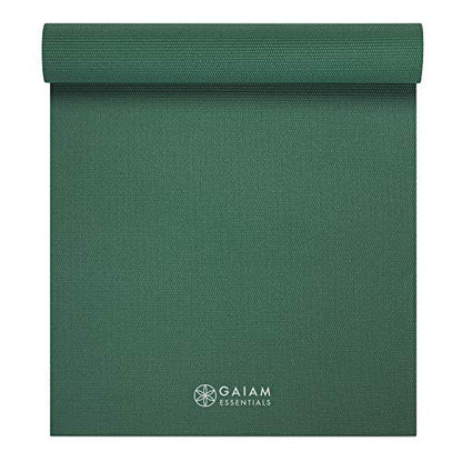 Gaiam Essentials 1/4" Thin (6mm) Yoga & Pilates, Fitness & Exercise Mat with Easy-Cinch Carrier Strap Cusion Support For Fitness and Gym Workouts - color: Green