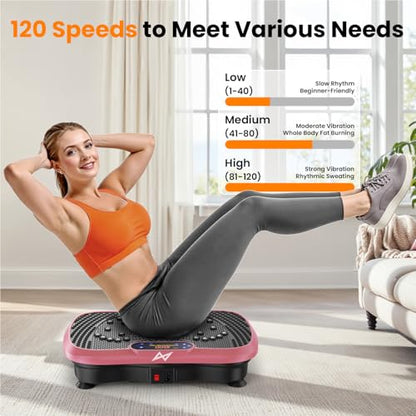 AXV Vibration Plate Fitness Platform Exercise Machine Body Vibrating Board | Curved Design Powerful 200W Bluetooth Oscillating Shake Plate for Lymphatic Drainage Recovery Whole Body Toning With Handles - color: BT.PRO.PINK