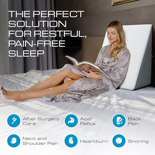 Kolbs Bed Wedge Pillow for Sleep Apnea, FSA Eligible Acid Reflux, and Back Pain Relief, with Chic Jacquard Cover - Headboard Wedges for Sleeping (Standard Wedge 12" Height) - size: Standard Wedge 12" Height - Grey