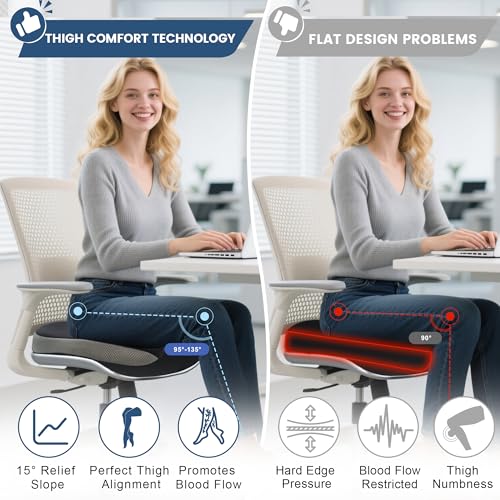 Seat Cushion for Office Chair, Wedge Car Seat Cushion, Memory Foam Truck Seat Cushion for Sciatica Tailbone Pain Relief, Long Driving, Coccyx