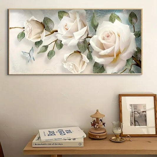 COHAYISY Large White Rose Diamond Art Painting Kits, Flower 5D Diamond Painting for Adults Beginners DIY Full Drill Round Art Gems for Home Wall Decor 27.5 X 15.7inch - color: 25-55 White Rose