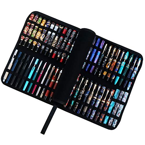 Lanxivi Fountain Pen Case Black Gray Coffee Style PU Leather 48 12 - color: Black-48 slot