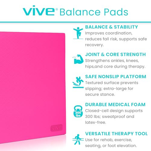 Vive Balance Pad - Foam Large Yoga Mat Trainer for Physical Therapy, Stability Workout, Knee and Ankle Exercise, Strength Training, Rehab - Chair Cushion for Adults, Kids, and Travel - color: Zen Pink