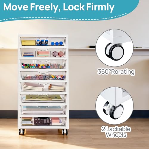 Vtopmart 8 Tier Rolling Cart with Drawers, Clear Plastic | Removable Dividers, Visible Storage, Sturdy Design, For Building Blocks, Toys, Art, Office & Craft Supplies - style: 8 Tier 8 Drawers