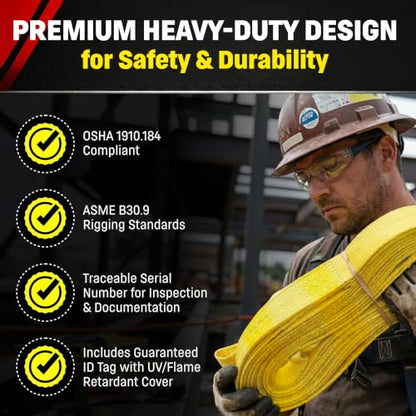 DD Sling 1 Inch x 3 Foot Nylon Lifting Sling – USA Made, 3,200 lb Vertical, 2,600 lb Choker, 6,400 lb Basket – 2-Ply Heavy Duty 900 Webbing, Type 4 Twisted Eye & Eye Rigging Sling - size: 1 in x 3 ft