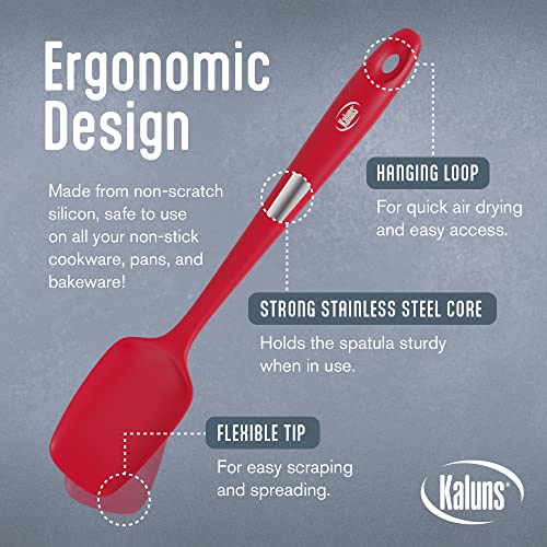 Kaluns Silicone Spatula Set, 4 Rubber Spatulas 600°F Heat Resistant, Nonstick Seamless Design with Stainless Steel Core, Dishwasher Safe, BPA free, Bonus Tongs Included - color: 4 Pcs + Tongs Red