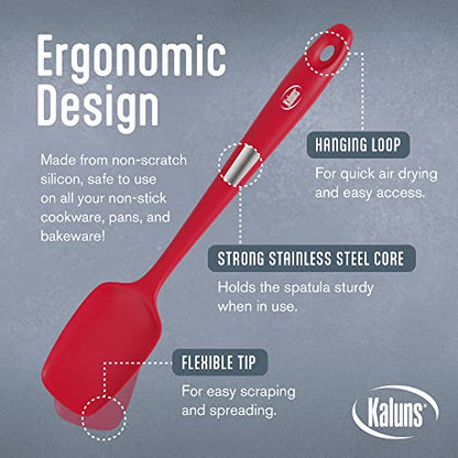 Kaluns Silicone Spatula Set, 4 Rubber Spatulas 600°F Heat Resistant, Nonstick Seamless Design with Stainless Steel Core, Dishwasher Safe, BPA free, Bonus Tongs Included - color: 4 Pcs + Tongs Red