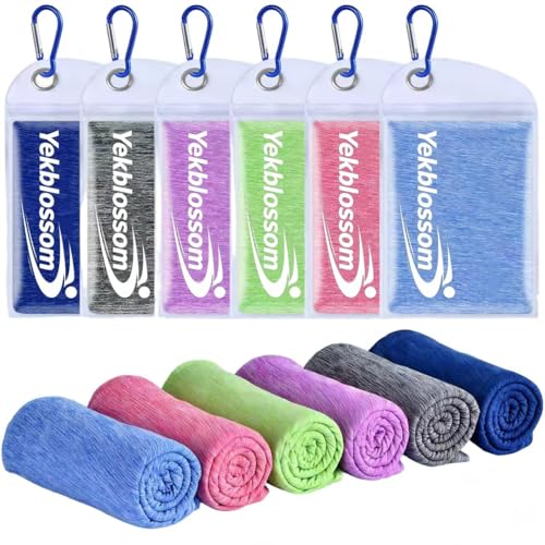 6 Pack Cooling Towel, Ice Towel for Neck, Hyper-Evaporative Cooling Towels for Yoga Sports Gym Running Workout Camping Outdoor Activities（6-Color Combination） - color: Light Blue/Purple/Dark Blue/Pink/Green/Grey