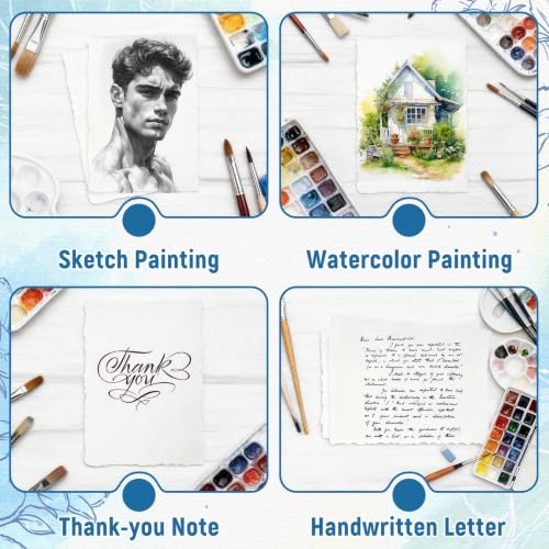 60 Sheets 4 x 6 inch Handmade Cotton Watercolor Paper 160GSM Deckled Edge - size: 4 x 6 inch