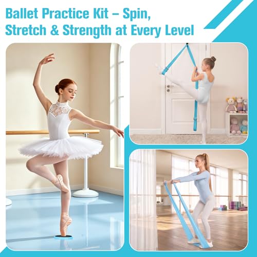 Ballet Practice Kit - Turning Board, Stretching Strap & Resistance Band to Improve Turns, Balance, Spinning for Dance - color: BLUE