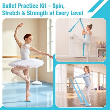 Ballet Practice Kit - Turning Board, Stretching Strap & Resistance Band to Improve Turns, Balance, Spinning for Dance - color: BLUE