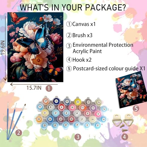 Arttoplus Butterfly Paint by Numbers Kit for Adults Beginner 16x20 inch | Butterfly Adult Paint by Number Kits on Canvas, DIY Acrylic Oil Painting by Numbers for Gift Home Wall Decor (Without Frame) - color: MT20870-US