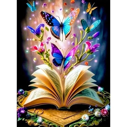 ZHUDENGXJL Books Diamond Art Kits for Adults,Colorful Butterfly Diamond Painting Kits for Beginners, DIY 5D Full Drill Dots Gem Art with Dot Art for Home Wall Decor 12 x 16Inch - color: DZ895