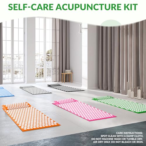Fitvids Acupressure Mat and Pillow Set for Back/Neck Pain, Acupuncture Products to Relieve Muscle Fatigue, Improve Insomnia for Sedentary People, Acupuncture Eases Stress, Massage Mat, Green - style: Forest Green