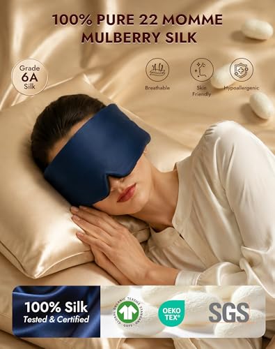 SilkSilky 22 Momme Mulberry Silk Sleep Mask for Side Sleepers, Dark Blue - color: Dark Blue