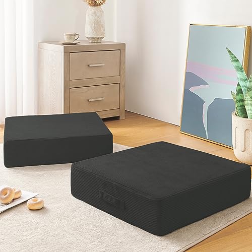 Wellsin Solid Square Floor Pillows for Adults Kids - Large Meditation Floor Pillow Seating Cushion with Thick Foam & Washable Velvet Cover, 2 Pack, 22x22x5 Inch, Gray - color: Grey, size: 2 Pack (22"x22")