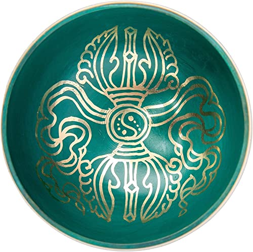 Tibetan Singing Bowl Set - Authentic Handcrafted Mindfulness Meditation Holistic Sound 7 Chakra Healing by Himalayan Bazaar (Turquoise) - color: Turquoise Blue