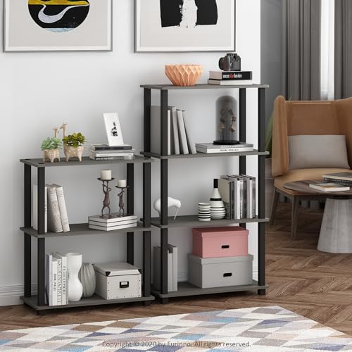Furinno TURN-S-TUBE Storage Shelves, 3-Tier Book Shelf, Corner Shelf, Toolless Open Shelves, for Organization and Storage, Living Room, Garage, Home Office, French Oak - color: French Oak Grey/Black, size: 3-Tier Square Tube