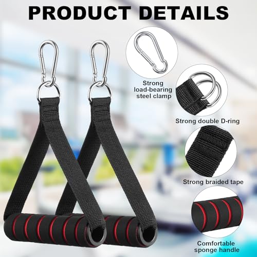 flintronic Exercise Handle, Resistance Bands Handle, Replacement Handle Attachments for Cable Machine Pulleys, Gym Handles with 2 Heavy Duty Carabiner Hooks, for Fitness Workout Gym Pilates Yoga