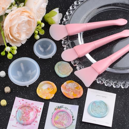WANDIC Pink Sealing Wax Stamp Scrapers Spoon Shaped Ball Shaped Scrapers Mixing Scrapers Spoon Silicone Cleaning Tools for Sealing Wax Stamp - color: Pink