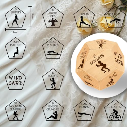 UNICRAFTALE Exercise Decision Dice Fitness Dice Wooden Decision Sieve with Velvet Packing Pouches Cycling Sports Game Dices Gifts for Him Her Women Men Friend Couple