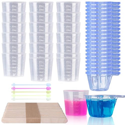 LET'S RESIN 30 ml Epoxy Mixing Cups, 200-Pack, with 50 Wooden Sticks | Disposable 30ml Measuring Cups and Wooden Stirring Sticks Support Paint Mixing, Resin Crafts and Jewelry Making - size: 30ML