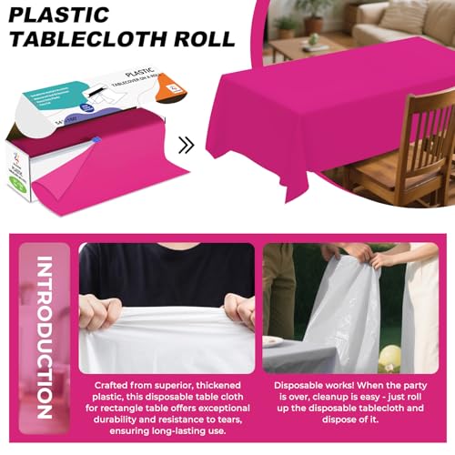 54IN X 160FT Plastic Table Cover Roll with Cutter Box, Cut to Size Plastic Table Cloths for Parties, Birthday, (Fuchsia, 54"x1920") - color: Fuchsia, size: 1920" x 54" (Rectangular)